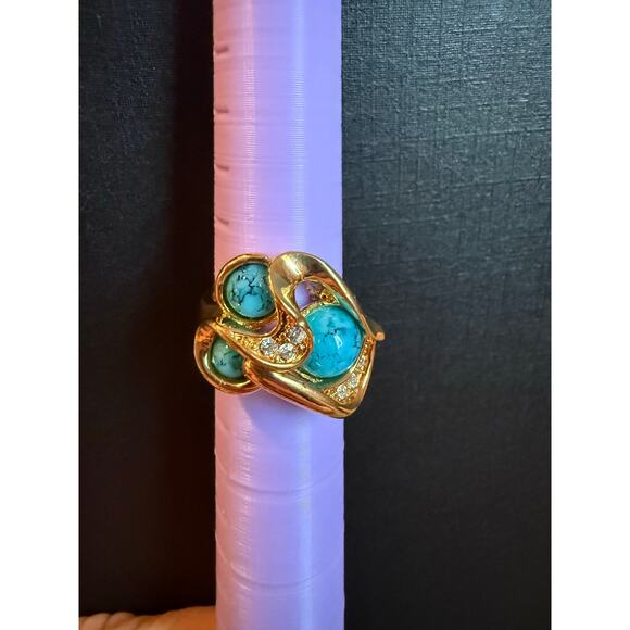 TJ Fallon Jewelry Turquoise & Rhinestone Cluster Ring Size 6 - Picture 2 of 6